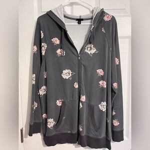 Torrid Gray Floral Hoodie Jacket